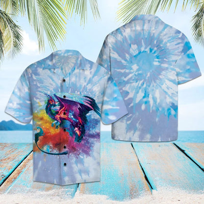 Graphic Dragon Tie Dye Theme Hawaiian Shirt,Hawaiian Shirt Gift, Christmas Gift