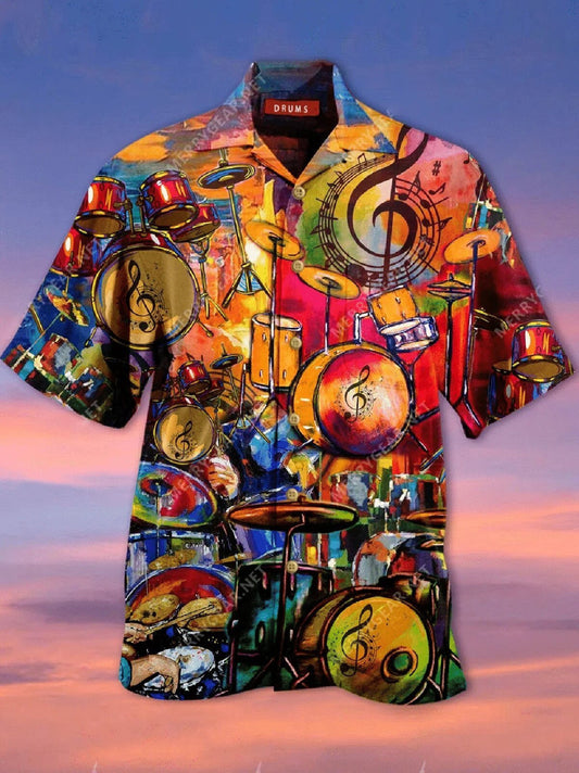 Cartoon Hippie Drums Nice Ornamental Hawaiian Shirt, Hawaiian For Gift