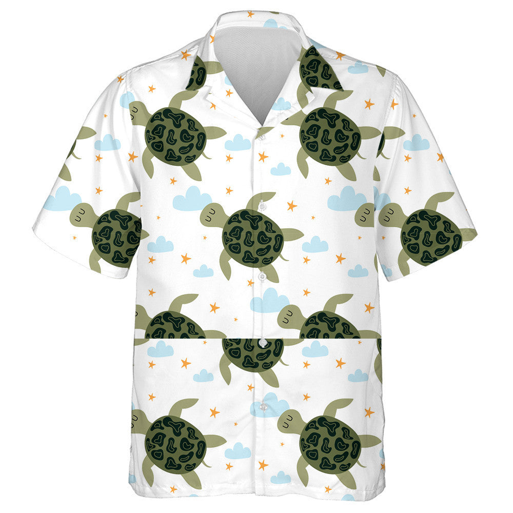 Turtle In Sketch Style On Light Blue Background Hawaiian Shirt, Hawaiian Shirt Gift, Christmas Gift