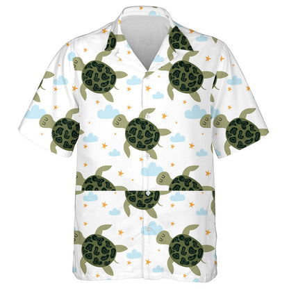 Turtle In Sketch Style On Light Blue Background Hawaiian Shirt, Hawaiian Shirt Gift, Christmas Gift