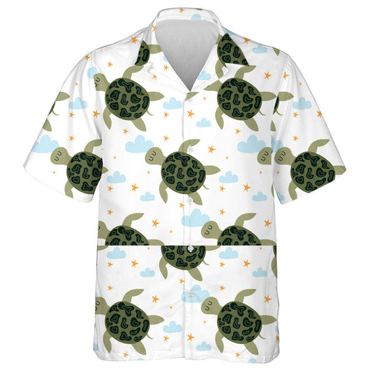 Turtle In Sketch Style On Light Blue Background Hawaiian Shirt, Hawaiian Shirt Gift, Christmas Gift