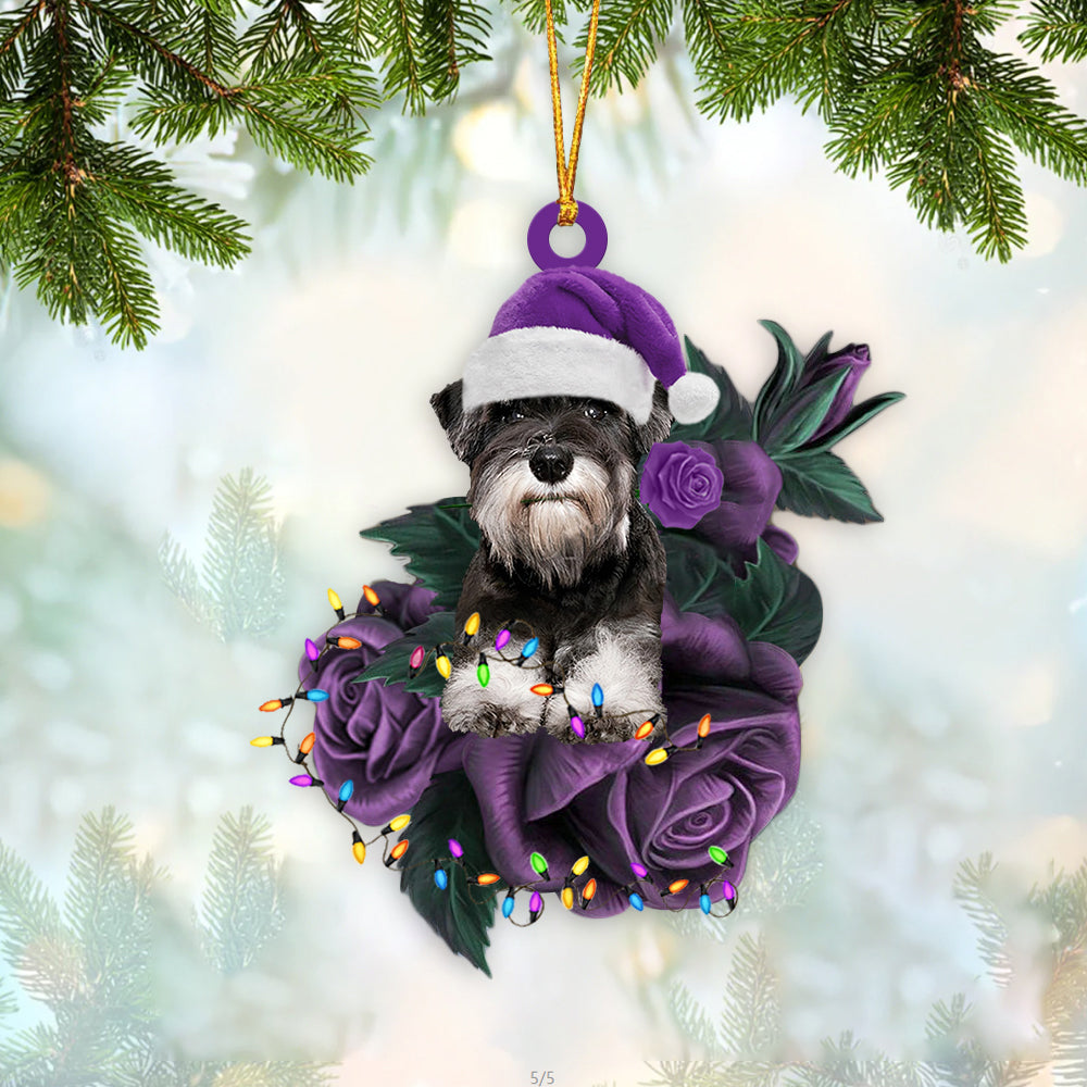 Schnauzer In Purple Rose Christmas Ornaments Christmas Gift To Dog Lover, Christmas Gift,Christmas Decoration