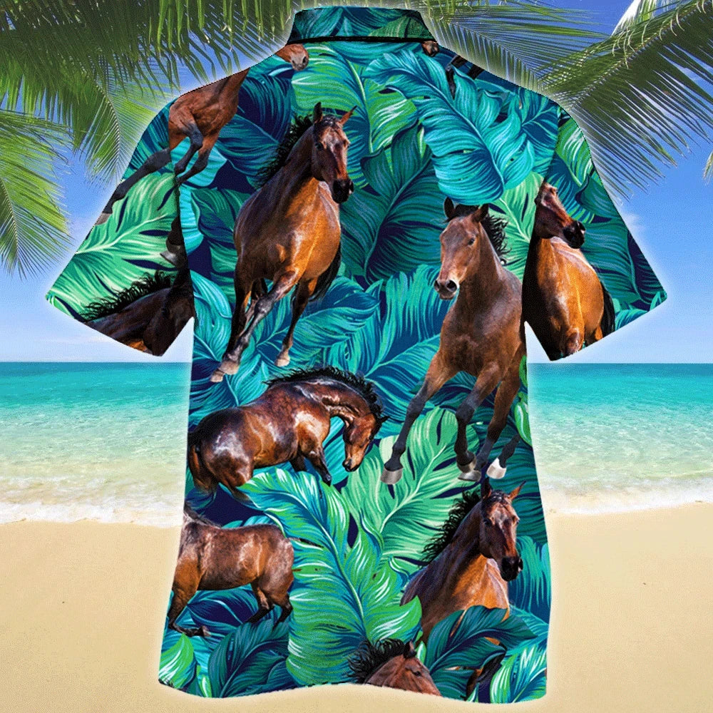 Brown Horse Lovers Gift For Holiday Vacation Pattern Hawaiian Shirt, Hawaiian Shirt Gift, Christmas Gift