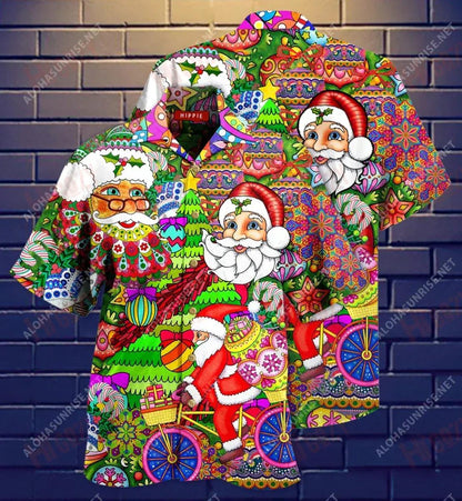 Enjoy Christmas Like A Hippie Soul Short Hawaiian Shirt Summer Tropical Shirts Custom Hawaiian Shirts Funny Hawaiian Shirts, Hawaiian Shirt Gift, Christmas Gift