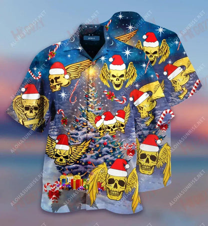 Flying Skull With Angel Wings At Christmas Short Hawaiian Shirt Hobbies Hawaiian T Shirts Tropical Shirts For Men Hawaiian Shirts For Women, Hawaiian Shirt Gift, Christmas Gift