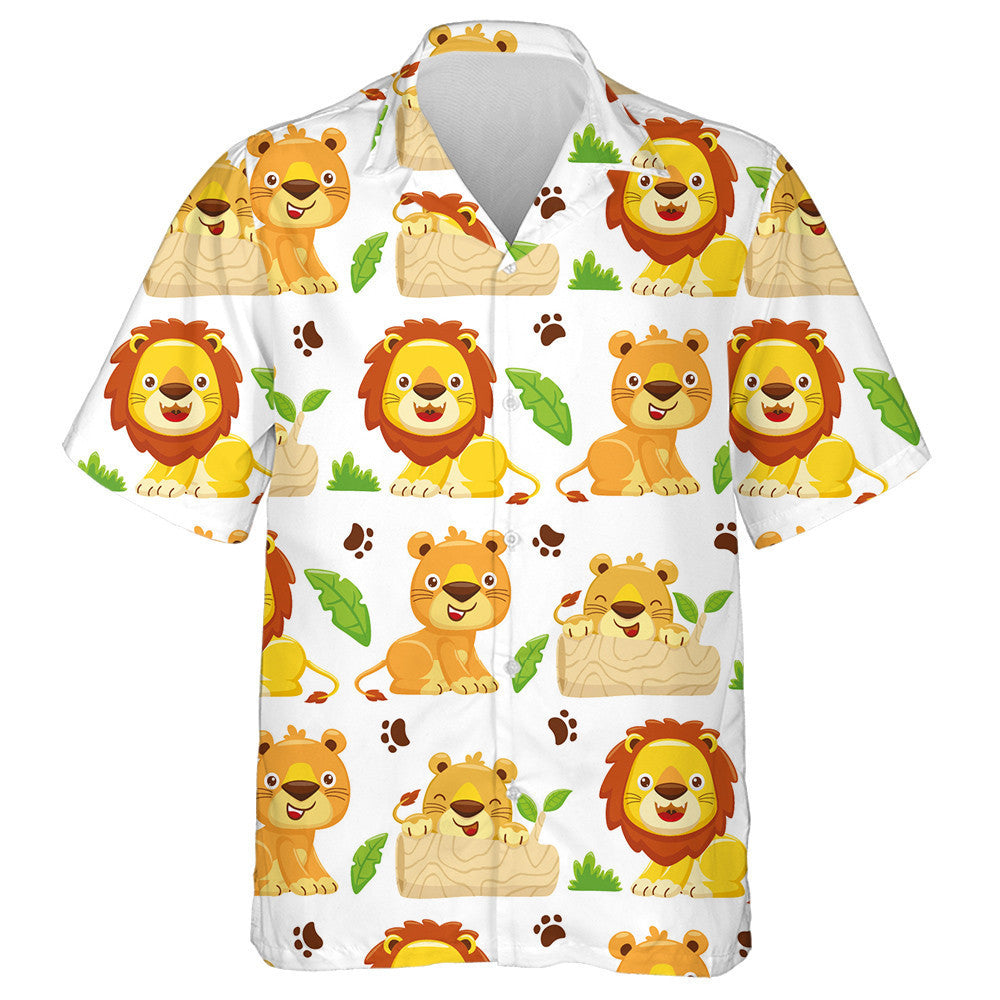 Happy Lion Family With Log Grass And Leaf Hawaiian Shirt, Hawaiian Shirt Gift, Christmas Gift