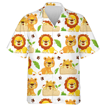 Happy Lion Family With Log Grass And Leaf Hawaiian Shirt, Hawaiian Shirt Gift, Christmas Gift