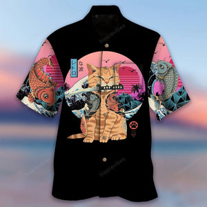 Cute Cat With Samurai Catana Hawaiian Shirt,Hawaiian Shirt Gift, Christmas Gift