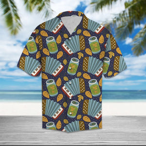 Accordion With Beer And Yellow Leaves Hawaiian Shirt, Hawaiian For Gift