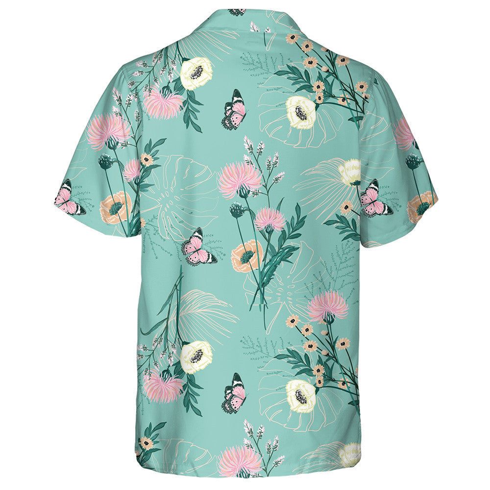 Trendy Pastel Variety Of Garden Flowers And Butterflies Hawaiian Shirt, Hawaiian Shirt Gift, Christmas Gift