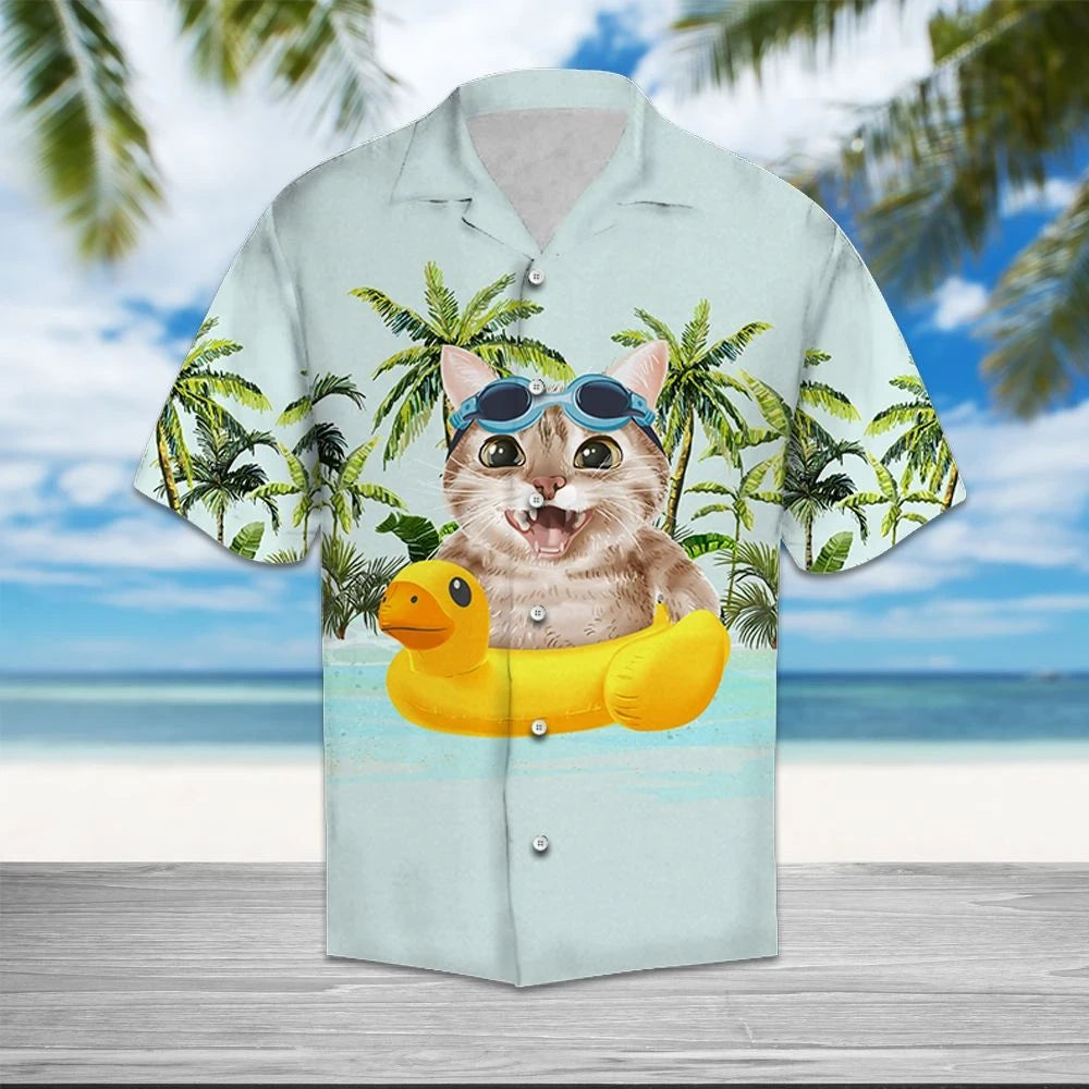 Happy Cat On The Beach Summer Time Pattern Hawaiian Shirt, Hawaiian Shirt Gift, Christmas Gift