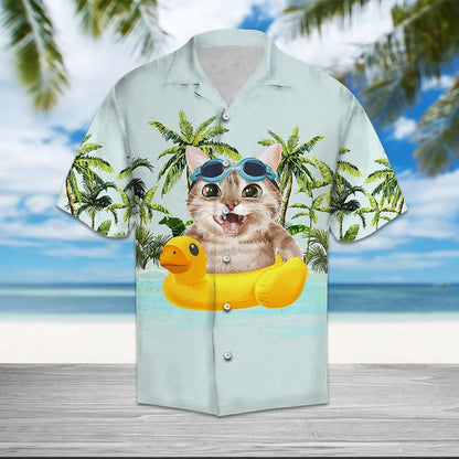 Happy Cat On The Beach Summer Time Pattern Hawaiian Shirt, Hawaiian Shirt Gift, Christmas Gift