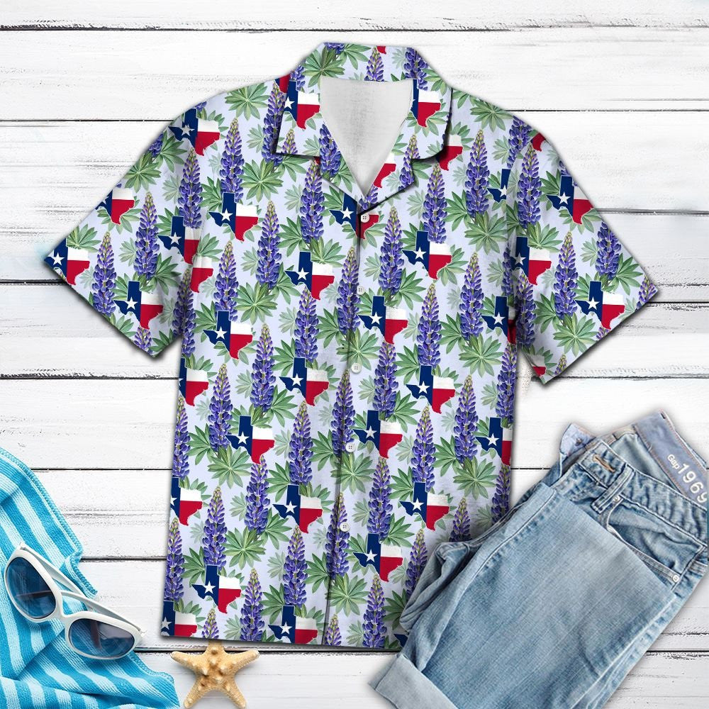 Classic Texas Bluebonnet Flag Design Hawaiian Shirt, Hawaiian For Gift