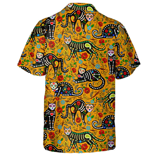 Black Cat Skull Sugar Calavera In Mexico Style Hawaiian Shirt, Hawaiian Shirt Gift, Christmas Gift