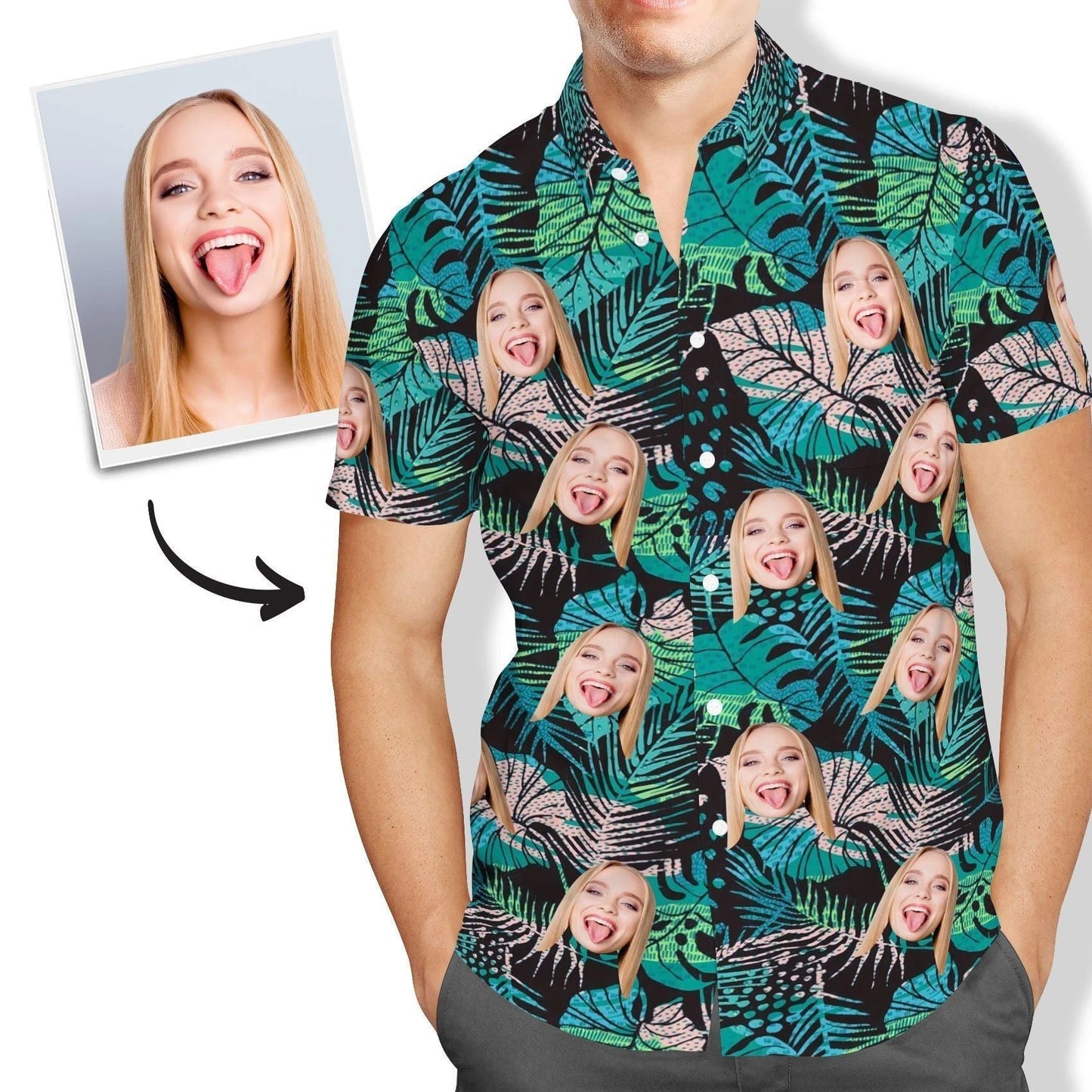 Pink And Team Monstera Leaves Custom Photo Hawaiian Shirt, Hawaiian Shirt Gift, Christmas Gift