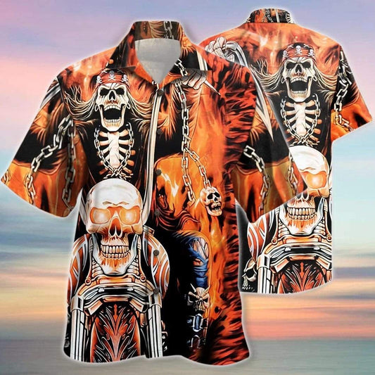 Skull Gangster Biker Ride Or Die Motorcycles Racing Hawaiian Shirt, Hawaiian Shirt Gift, Christmas Gift