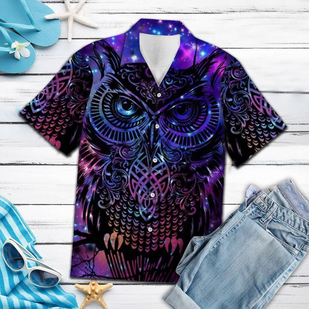 Awesome Starry Owl Portrait Mandala Style Themed Hawaiian Shirt, Hawaiian Shirt Gift, Christmas Gift