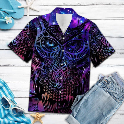 Awesome Starry Owl Portrait Mandala Style Themed Hawaiian Shirt, Hawaiian Shirt Gift, Christmas Gift