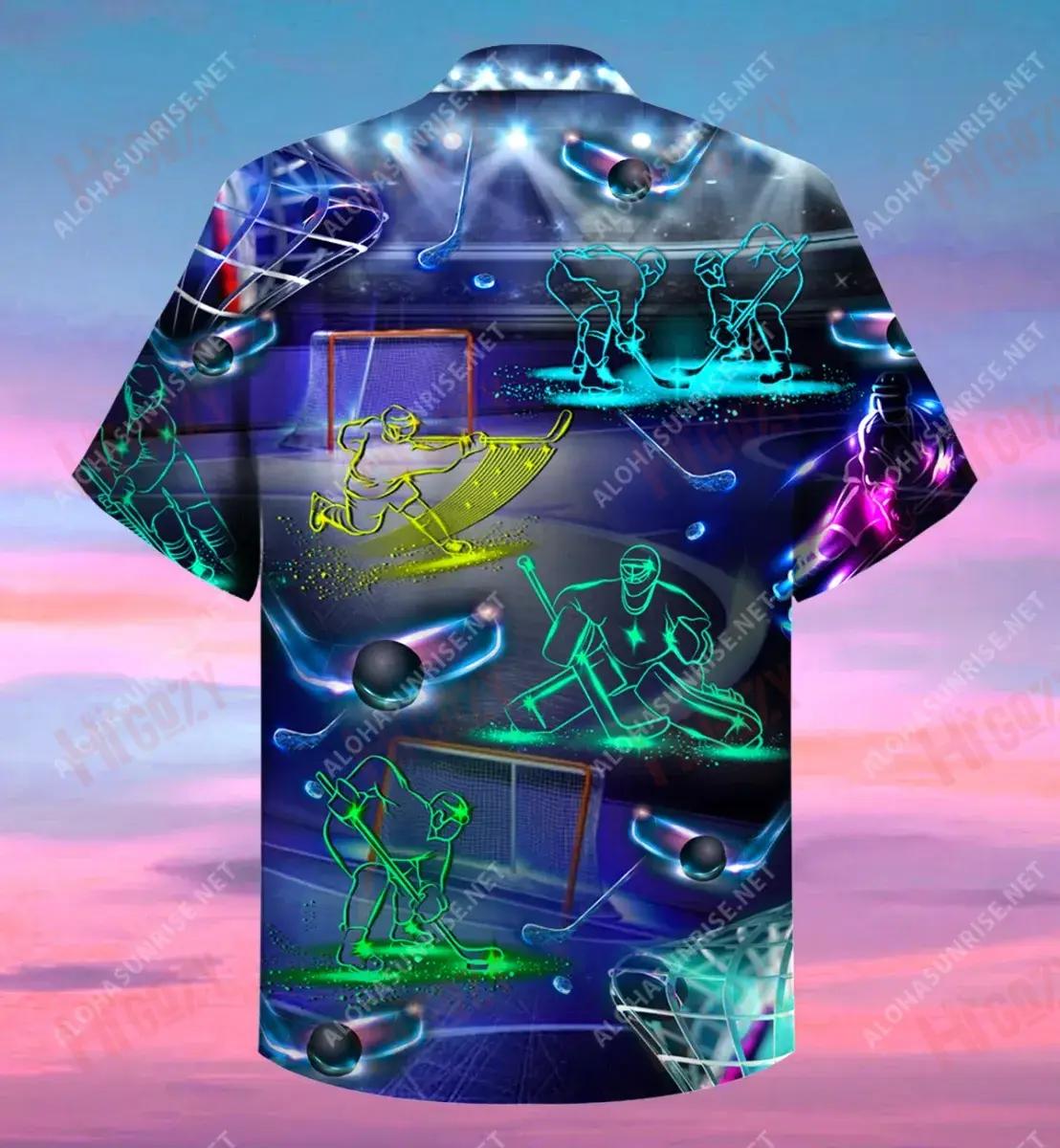 Ice Hockey Neon Art Unisex Hawaiian Shirt Hobbies Short Sleeve Hawaiian Crazy Shirts Hawaiian Shirts For Women, Hawaiian Shirt Gift, Christmas Gift