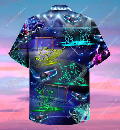 Ice Hockey Neon Art Unisex Hawaiian Shirt Hobbies Short Sleeve Hawaiian Crazy Shirts Hawaiian Shirts For Women, Hawaiian Shirt Gift, Christmas Gift