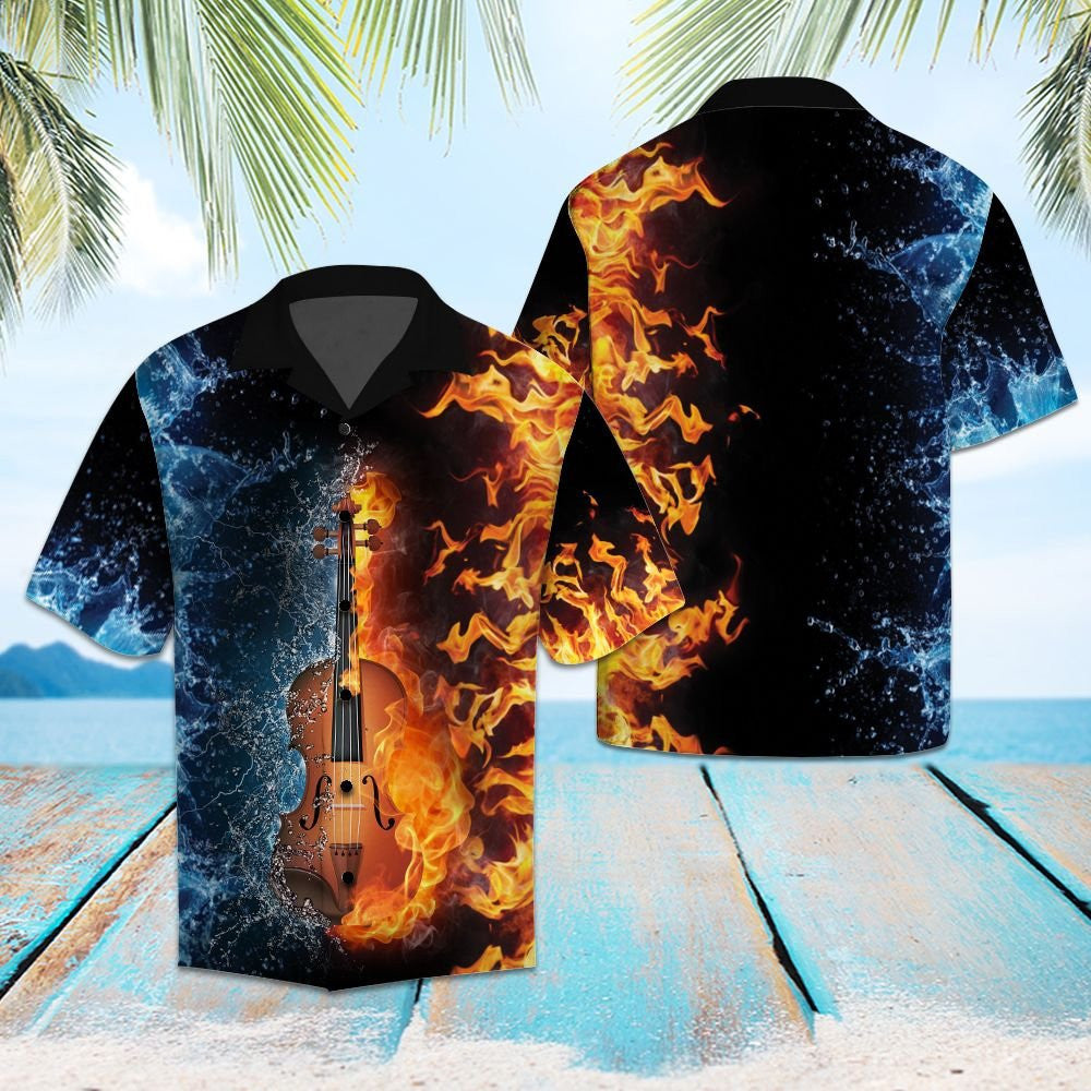 Amazing Violin With Water And Fire Themed Hawaiian Shirt, Hawaiian Shirt Gift, Christmas Gift