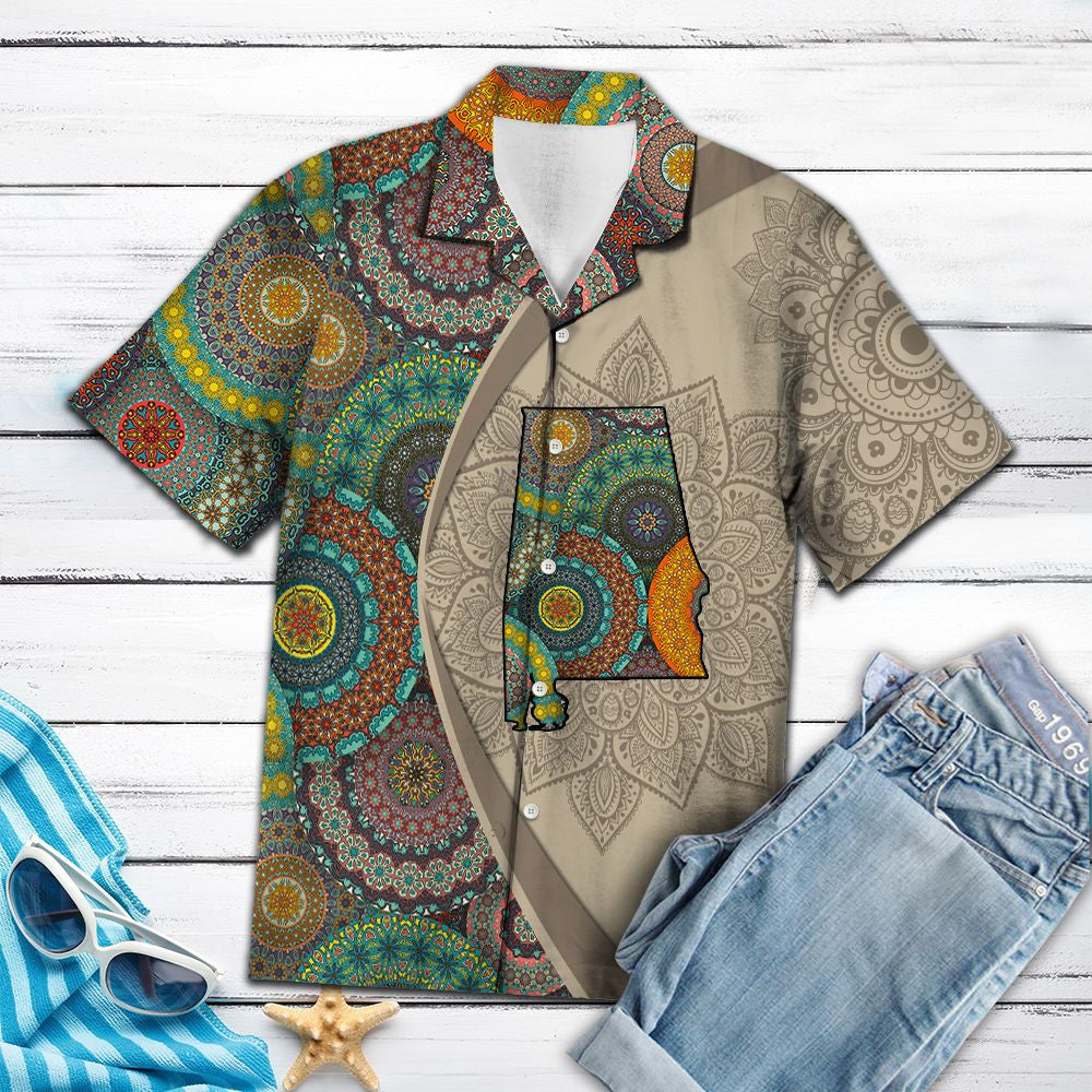 Vintage Map Of Alabama Mandala Flower Patchwork Pattern Hawaiian Shirt, Hawaiian Shirt Gift, Christmas Gift