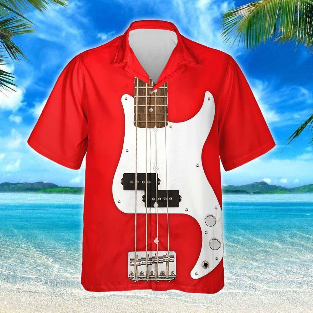 Awesome Fiesta Red Bass Guitar Pattern Summer Vibes Hawaiian Shirt, Hawaiian Shirt Gift, Christmas Gift
