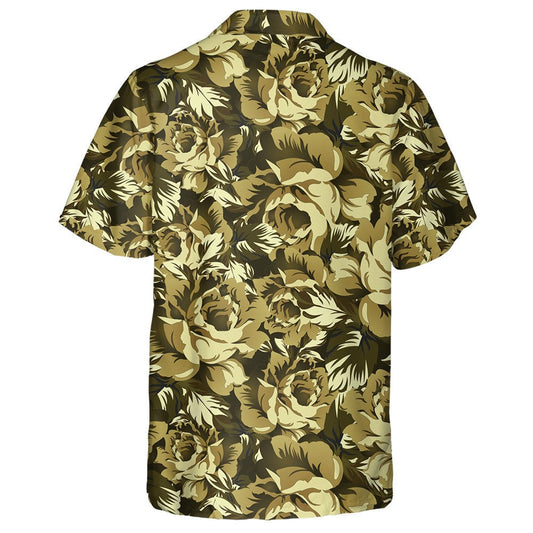 Vintage Charming Roses Flower In Camouflage Pattern Hawaiian Shirt, Hawaiian Shirt Gift, Christmas Gift