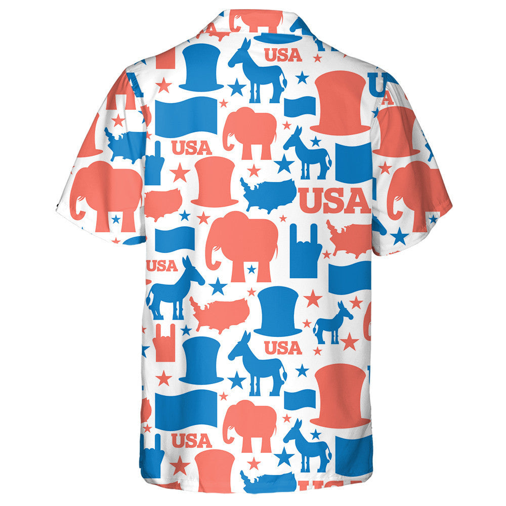 Patriotic Illustration Of USA Election Symbols National Pattern Hawaiian Shirt, Hawaiian Shirt Gift, Christmas Gift