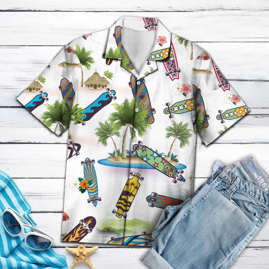 Awesome Skateboard Lover Palm Leaves Summer Vacation Themed Hawaiian Shirt, Hawaiian Shirt Gift, Christmas Gift