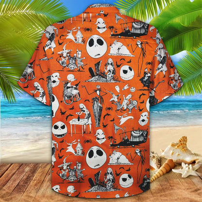 Jack Skellington Ghost And Bat Happy Halloween Hawaiian Shirt, Hawaiian Shirt Gift, Christmas Gift