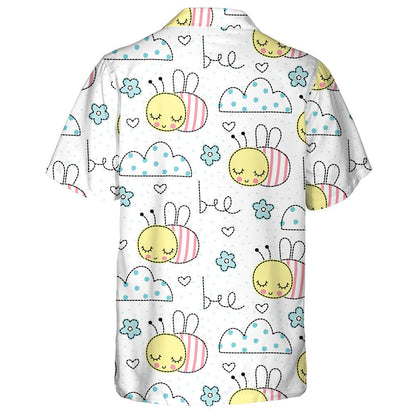 Hand Drawn Bees Clouds And Flowers Hawaiian Shirt, Hawaiian For Gift