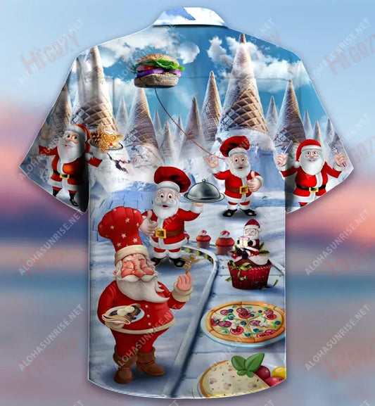 Christmas Chef Santa Claus Short Hawaiian Shirt Ocean Short Sleeve Vintage Hawaiian Shirts Hawaiian Shirts For Men, Hawaiian Shirt Gift, Christmas Gift