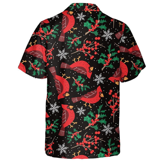 Watercolor Little Red Cardinal Bird With Holly Leaves Hawaiian Shirt, Hawaiian Shirt Gift, Christmas Gift