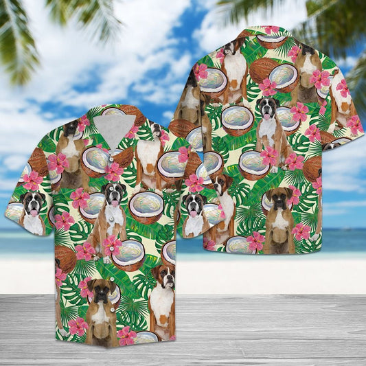 Lovely Boxer Tropical Coconut Cut In Half Pattern Hawaiian Shirt, Hawaiian Shirt Gift, Christmas Gift