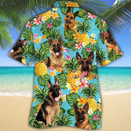 Hawaiian Shirt German Shepherd Dog With Tropical Flowers And Pineapples, Hawaiian Shirt Gift, Christmas Gift