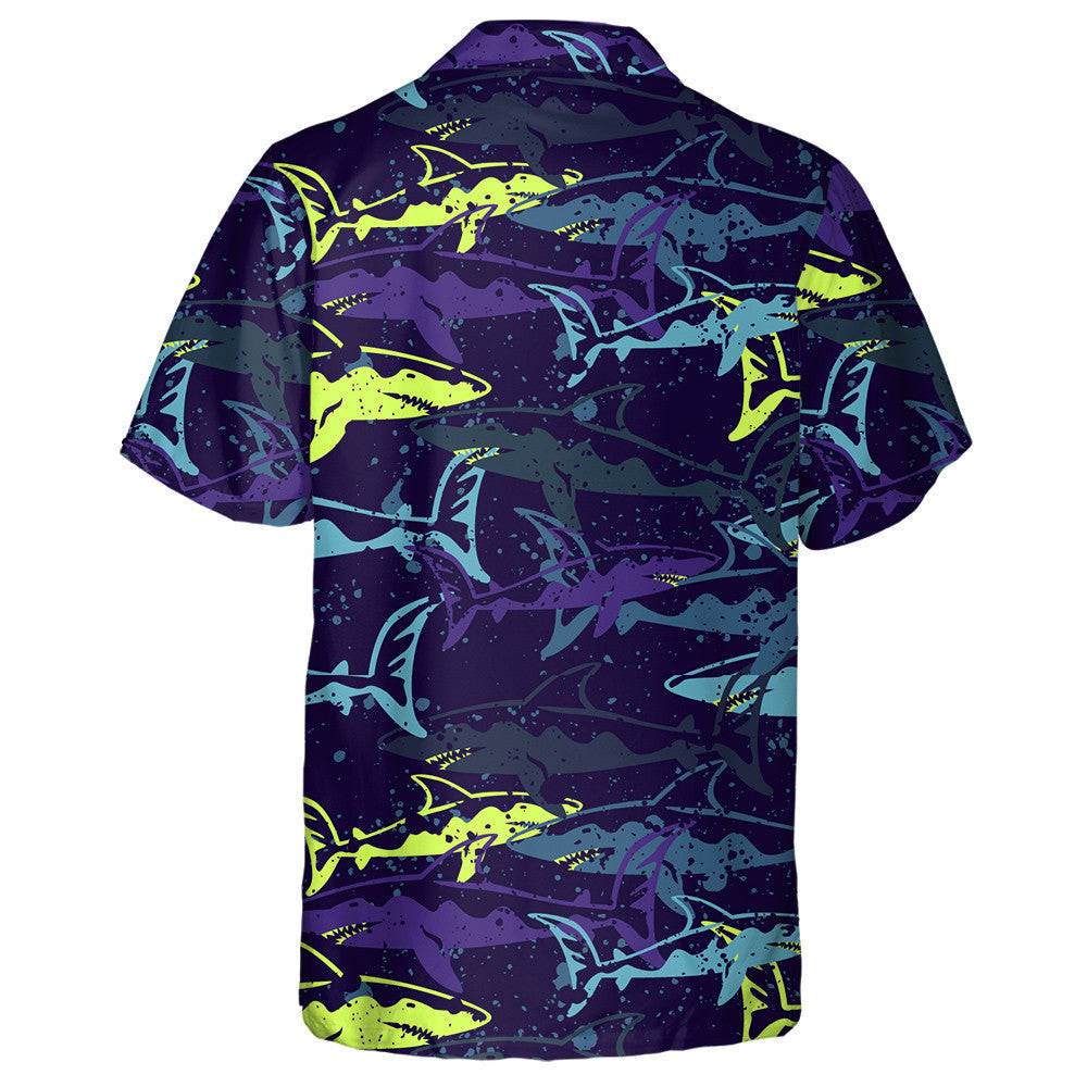 Abstract Scary Shark Under Deep Blue Ocean Design Hawaiian Shirt, Hawaiian Shirt Gift, Christmas Gift
