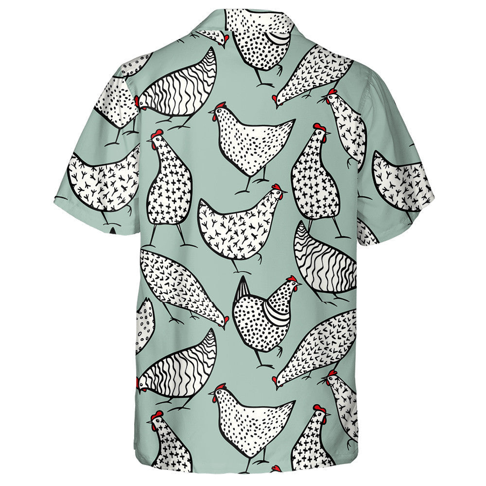 Funny Chicken With Red Crest On Blue Background Hawaiian Shirt, Hawaiian Shirt Gift, Christmas Gift