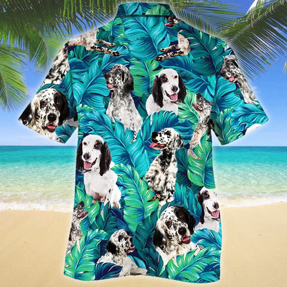 Blue And Green Theme English Setter Dog Lovers Hawaiian Shirt, Hawaiian Shirt Gift, Christmas Gift