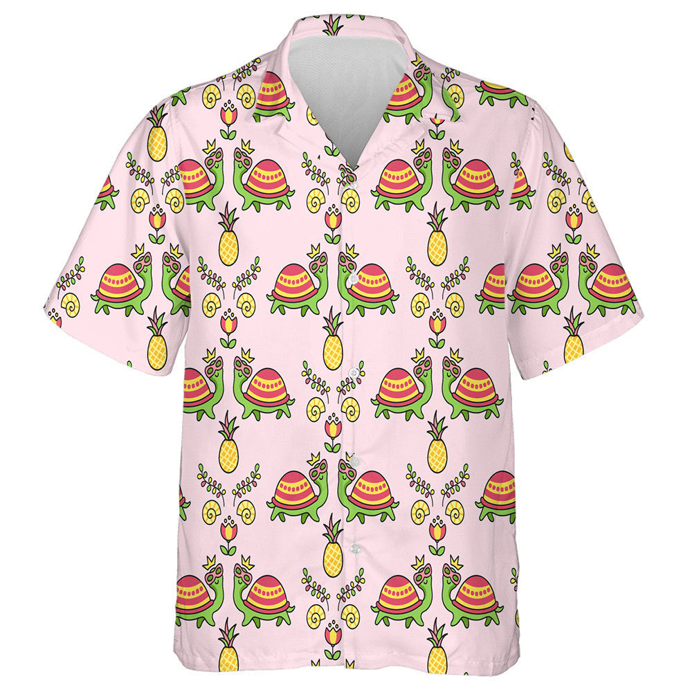 Turtle And Fish On A White Polka Dot Background Hawaiian Shirt, Hawaiian Shirt Gift, Christmas Gift