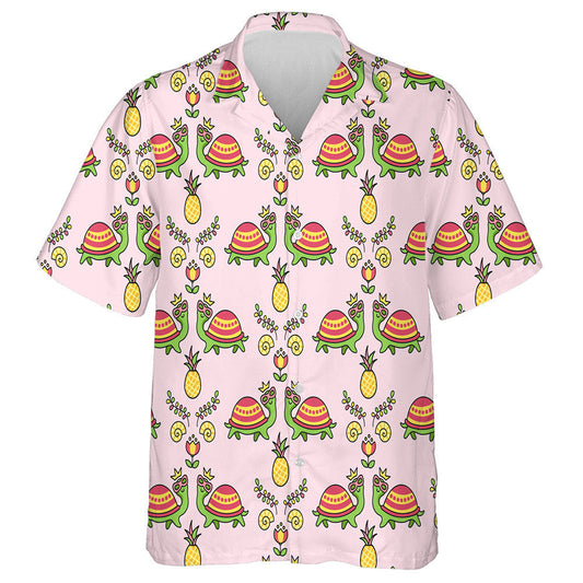 Turtle And Fish On A White Polka Dot Background Hawaiian Shirt, Hawaiian Shirt Gift, Christmas Gift