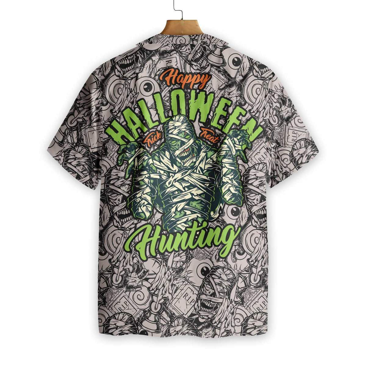 Halloween Vintage Scary Mummy Pattern Hawaiian Shirt, Hawaiian For Gift