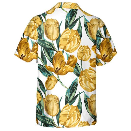 Watercolor Yellow Tulips And Green Leaves Themed Design Hawaiian Shirt, Hawaiian Shirt Gift, Christmas Gift