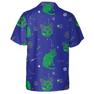 Cute Alien Cats On Dark Blue Hawaiian Shirt,Hawaiian Shirt Gift, Christmas Gift