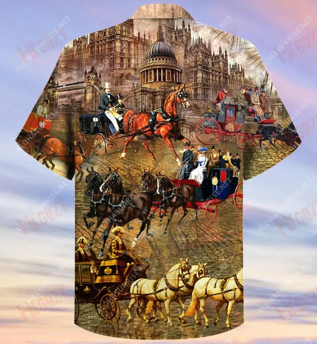Good Old Memory, London Carriage Unisex Short Sleeve Shirt Ocean Hawaiian T Shirts Custom Hawaiian Shirts Hawaiian Shirts For Women, Hawaiian Shirt Gift, Christmas Gift