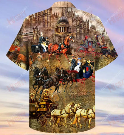 Good Old Memory, London Carriage Unisex Short Sleeve Shirt Ocean Hawaiian T Shirts Custom Hawaiian Shirts Hawaiian Shirts For Women, Hawaiian Shirt Gift, Christmas Gift
