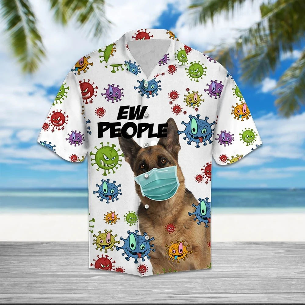 German Shepherd Wearing Face Mask Ew People Pattern Hawaiian Shirt, Hawaiian Shirt Gift, Christmas Gift
