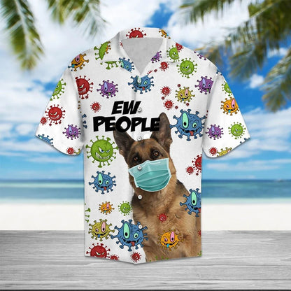German Shepherd Wearing Face Mask Ew People Pattern Hawaiian Shirt, Hawaiian Shirt Gift, Christmas Gift