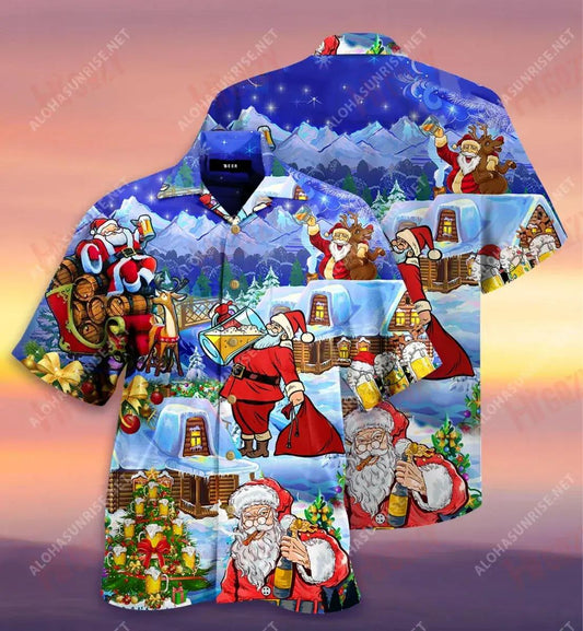 Beery Christmas Santa Claus Drinks Beer Short Hawaiian Shirt Ocean Short Sleeve Best Hawaiian Shirts Hawaiian Shirt Pattern, Hawaiian Shirt Gift, Christmas Gift