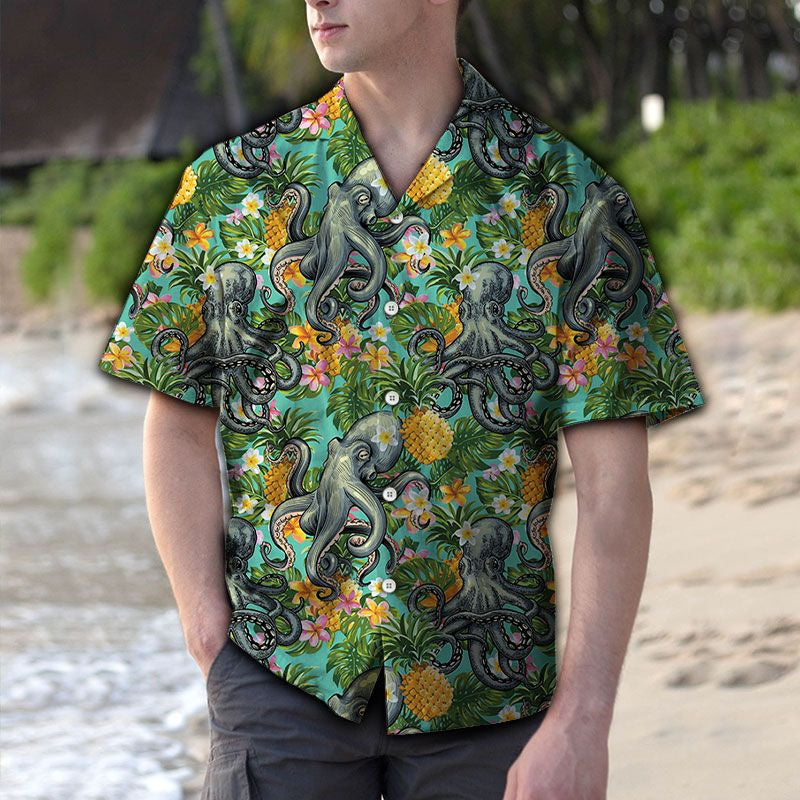 Tropical Pineapple Octopus Hiding Place Themed Pattern Hawaiian Shirt, Hawaiian Shirt Gift, Christmas Gift